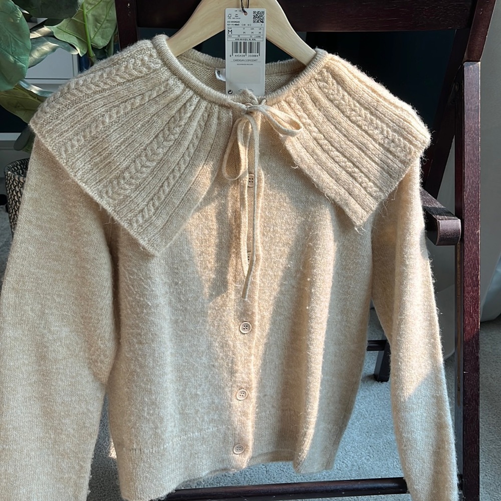 Mango Tie Neck Sweater Cream size M